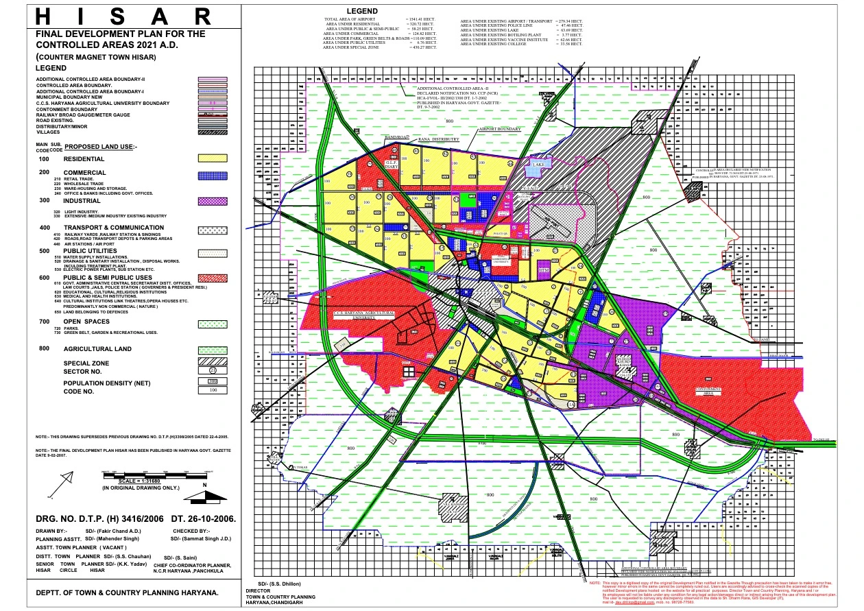 Hisar Final Development Master Plan Map PDF for the Controlled Areas