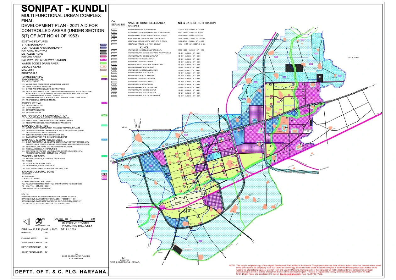 Sonipat Kundli Final Master Development Plan 2021 Urban Complex PDF Map