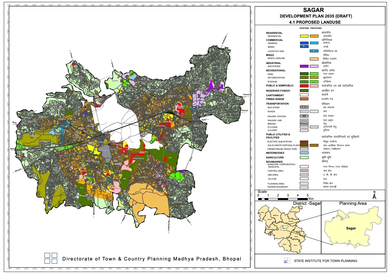 Sagar Development Plan Map 2035 PDF - Proposed Khasra Land Use Map Draft
